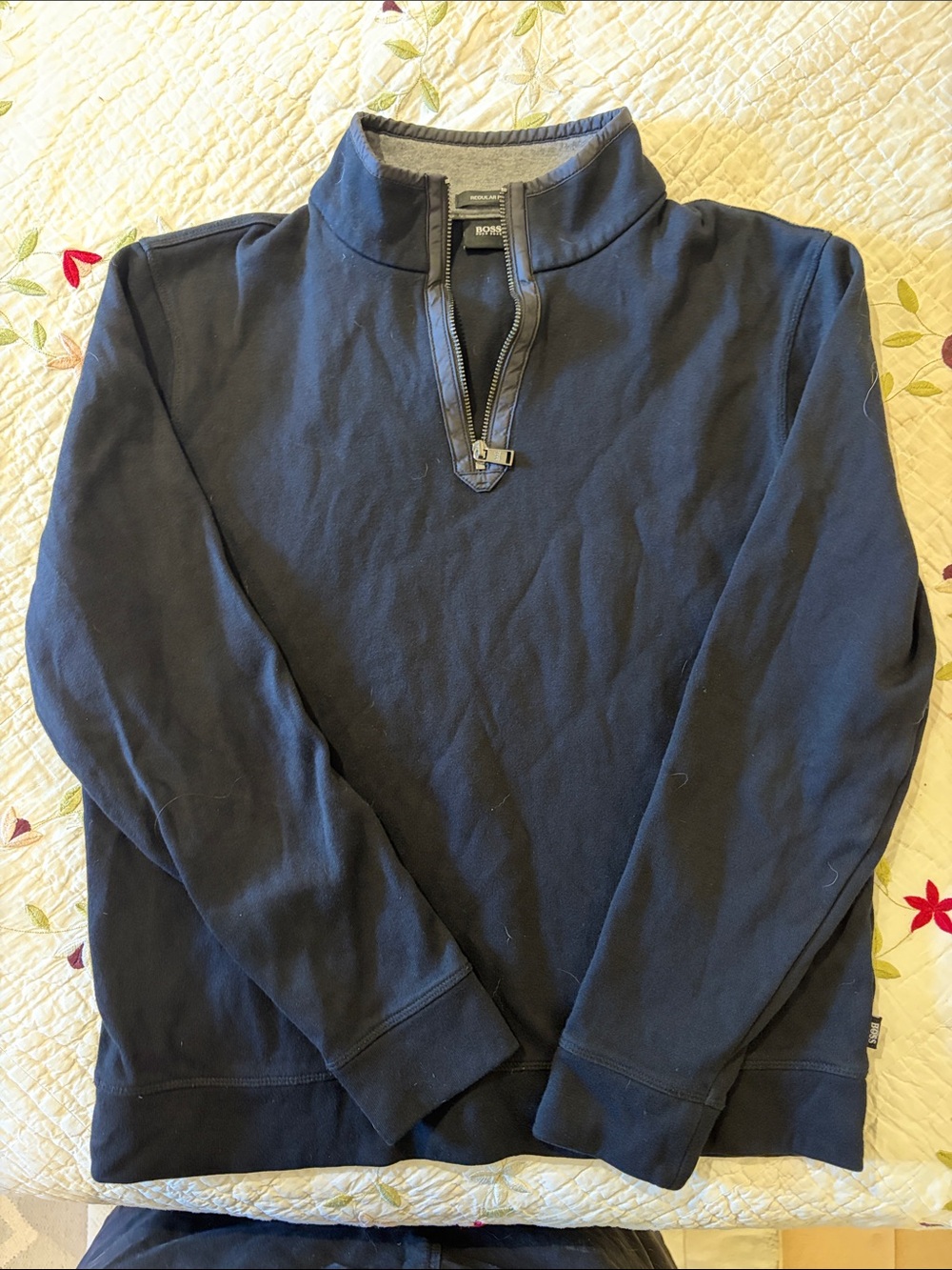 Hugo Boss Men's Navy Quarter Zip-Up Mock Neck Sweater